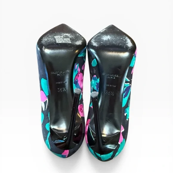 Saint Laurent Zoe Floral Print Fabric Pointed Toe Pumps EU 36.5 US 6.5 - Picture 12 of 14